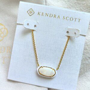 NEW Kendra Scott Elisa Gold Ivory Mix Enamel Framed Pendant Necklace